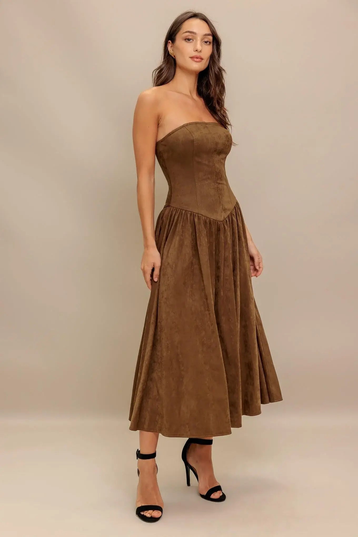 WILD ESPRESSO FAUX SUEDE MIDI DRESS - Flying Tomato - Flyclothing LLC