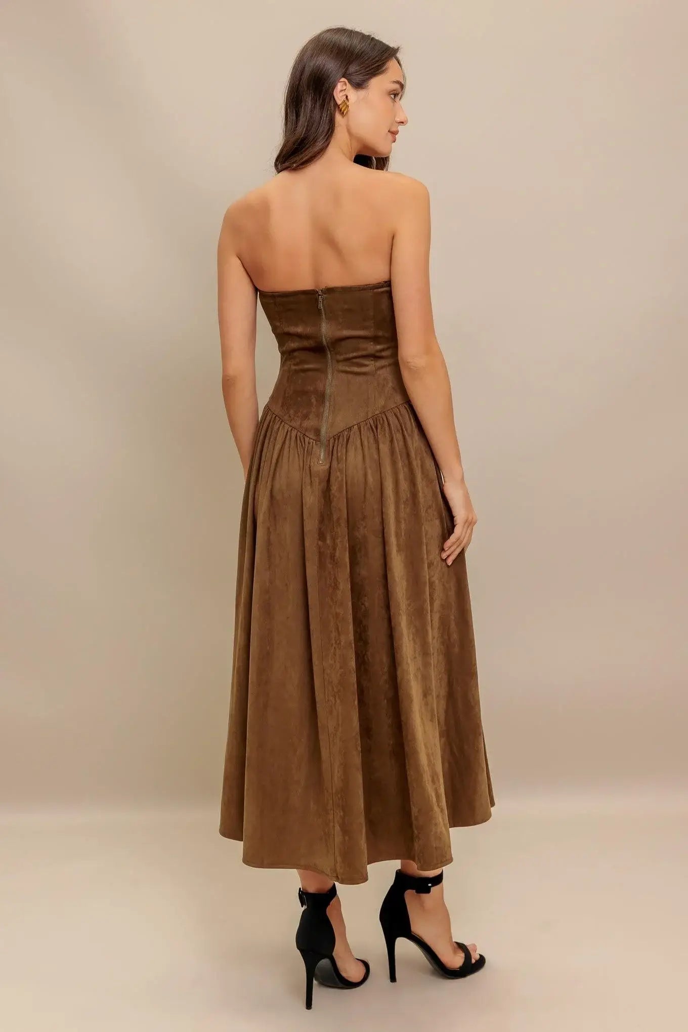 WILD ESPRESSO FAUX SUEDE MIDI DRESS - Flying Tomato - Flyclothing LLC