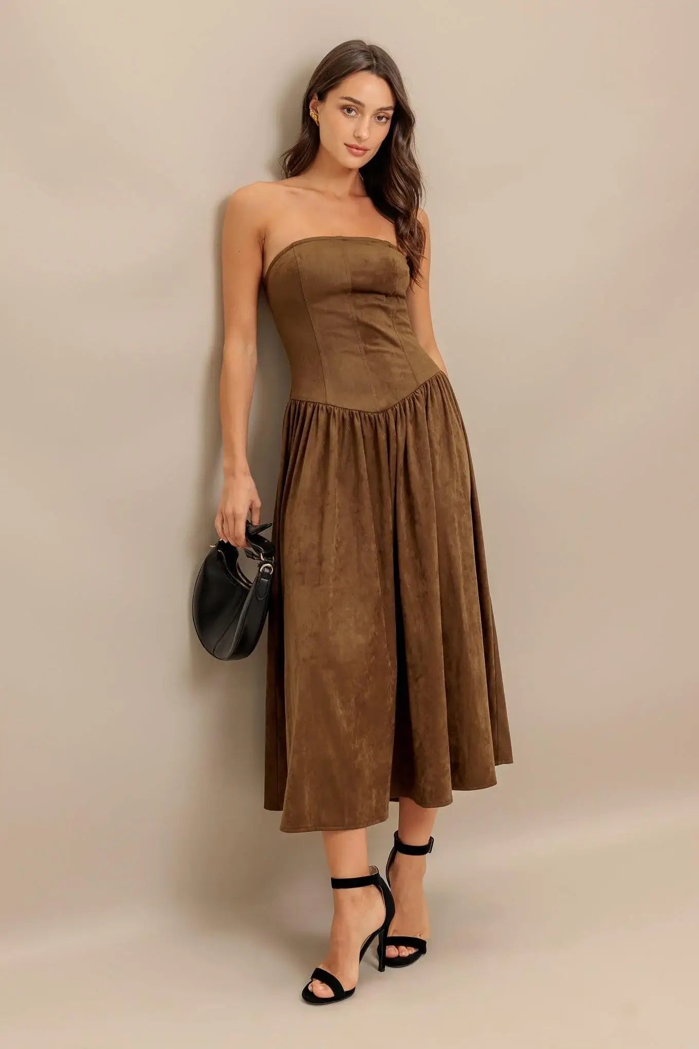 WILD ESPRESSO FAUX SUEDE MIDI DRESS - Flying Tomato - Flyclothing LLC
