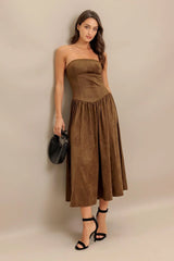 WILD ESPRESSO FAUX SUEDE MIDI DRESS - Flying Tomato - Flyclothing LLC