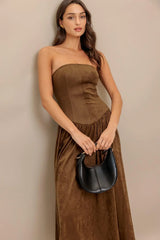 WILD ESPRESSO FAUX SUEDE MIDI DRESS - Flying Tomato - Flyclothing LLC