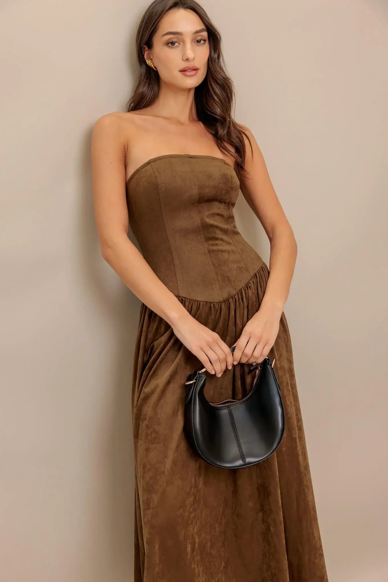 WILD ESPRESSO FAUX SUEDE MIDI DRESS - Flying Tomato - Flyclothing LLC