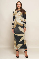 ABSTRACT BOTANICA POWER MESH MIDI DRESS - Flying Tomato - Flyclothing LLC