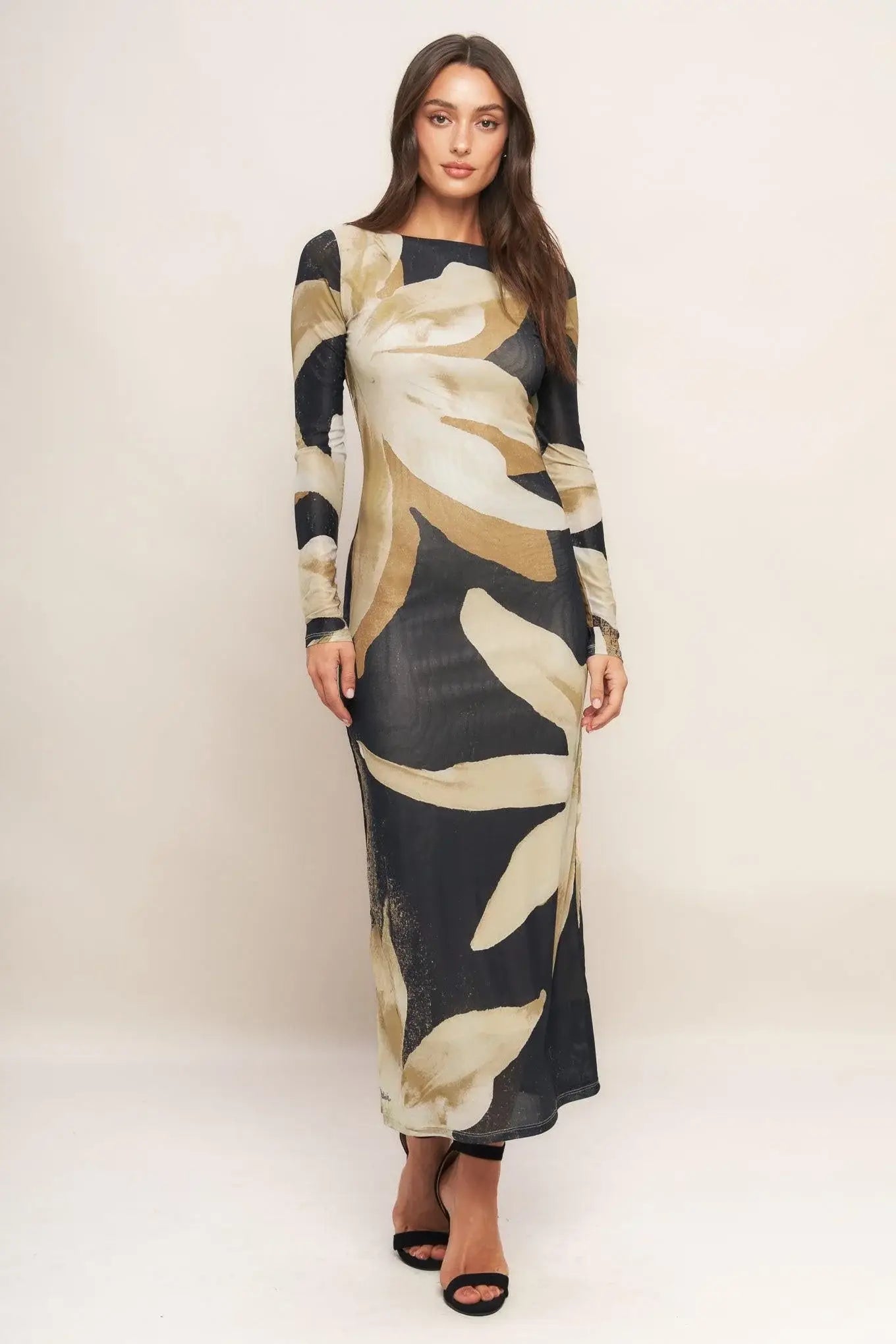 ABSTRACT BOTANICA POWER MESH MIDI DRESS - Flying Tomato - Flyclothing LLC