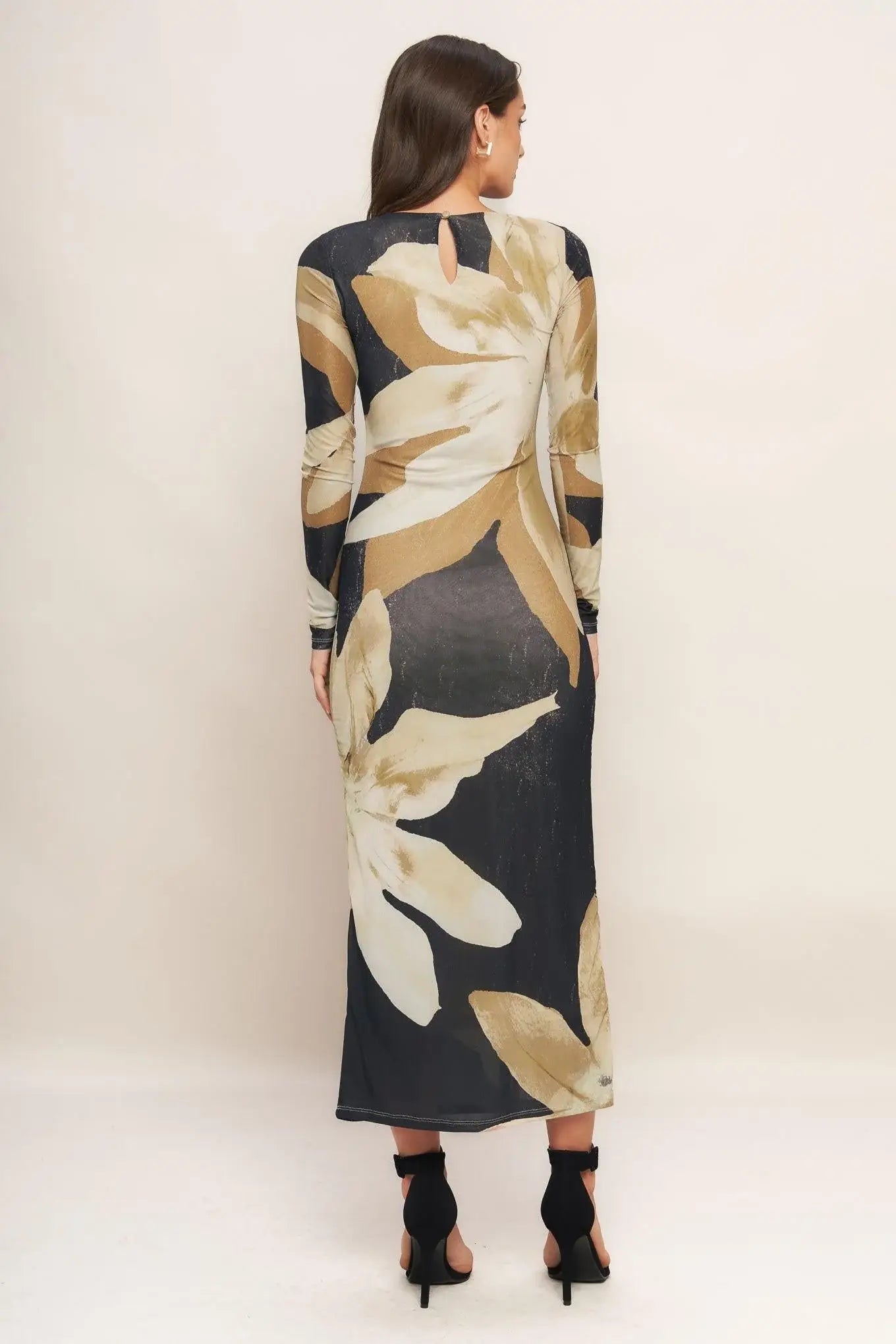 ABSTRACT BOTANICA POWER MESH MIDI DRESS - Flying Tomato - Flyclothing LLC