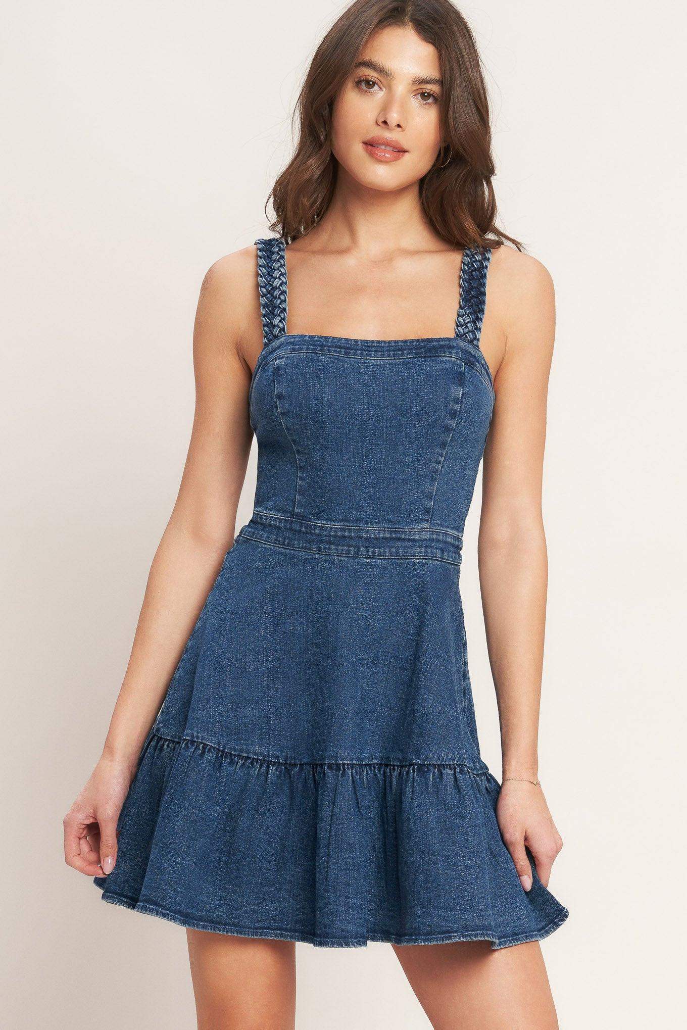 FUNCTIONAL SEAMING DENIM MINI DRESS - Flying Tomato - Flyclothing LLC