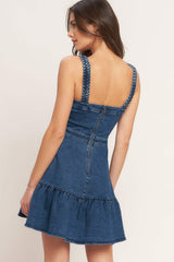 FUNCTIONAL SEAMING DENIM MINI DRESS - Flying Tomato - Flyclothing LLC