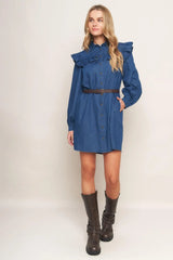 BLUEBIRD COWGIRL DENIM MINI DRESS - Flying Tomato - Flyclothing LLC