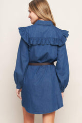BLUEBIRD COWGIRL DENIM MINI DRESS - Flying Tomato - Flyclothing LLC