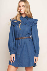BLUEBIRD COWGIRL DENIM MINI DRESS - Flying Tomato - Flyclothing LLC