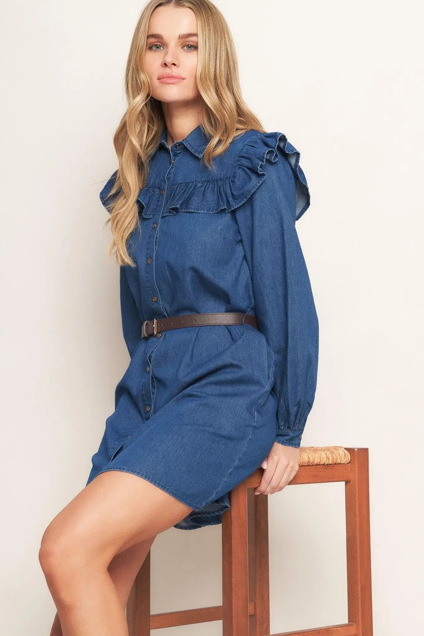BLUEBIRD COWGIRL DENIM MINI DRESS - Flying Tomato - Flyclothing LLC