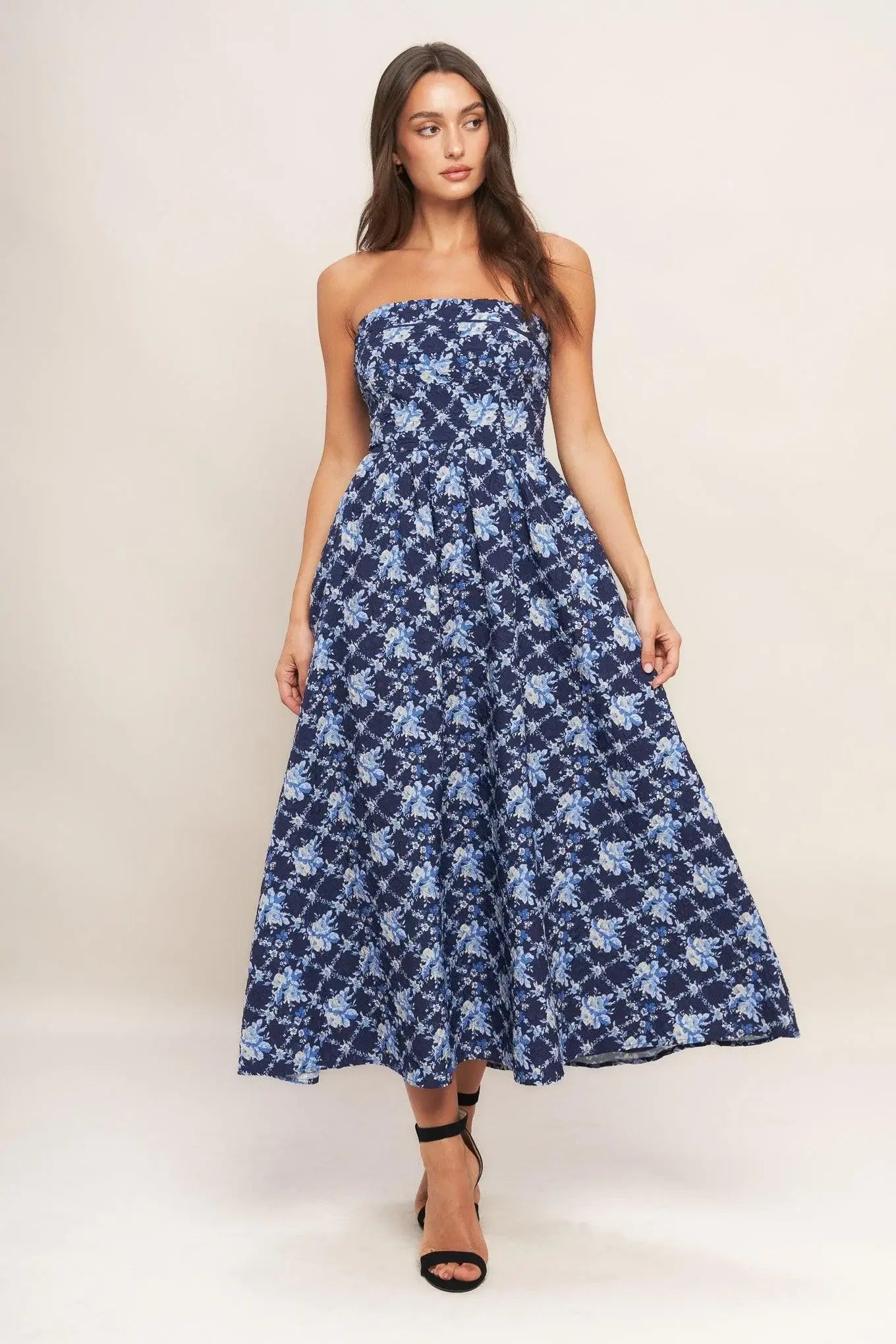 BLUE RENAISSANCE WOVEN MIDI DRESS - Flying Tomato - Flyclothing LLC