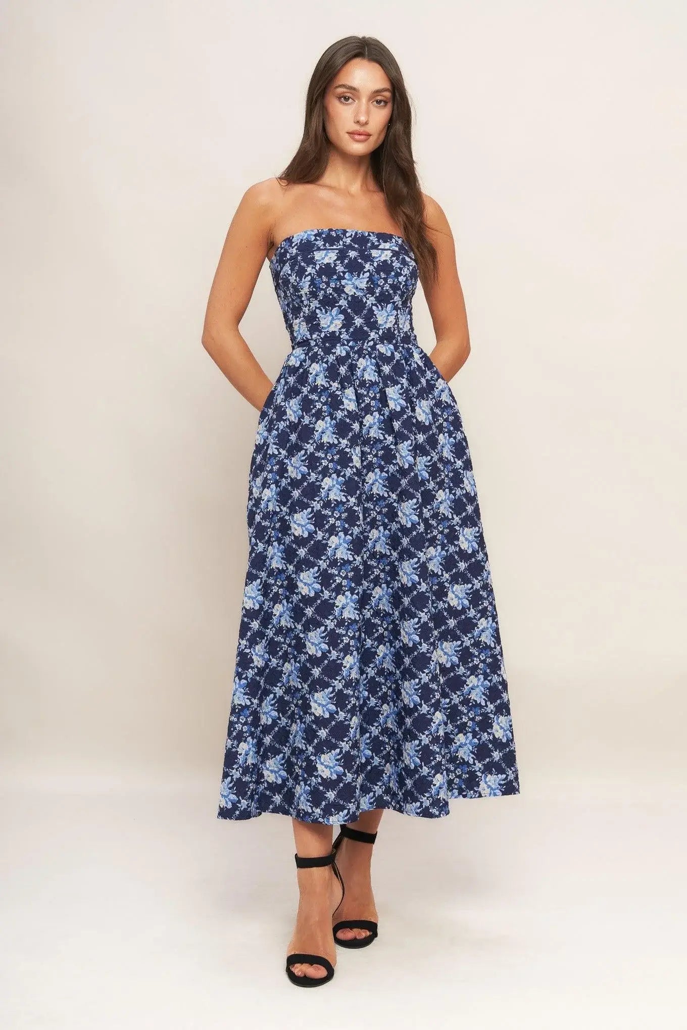 BLUE RENAISSANCE WOVEN MIDI DRESS - Flying Tomato - Flyclothing LLC