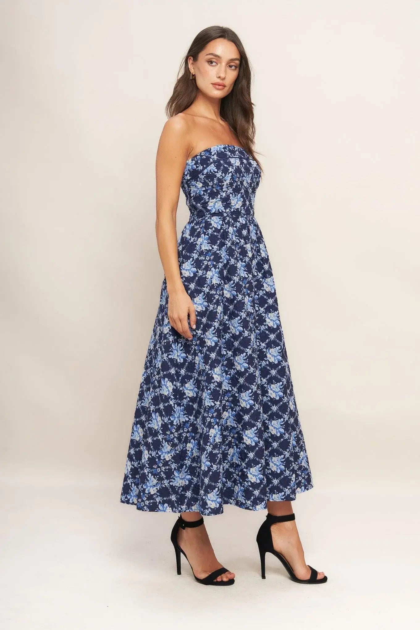 BLUE RENAISSANCE WOVEN MIDI DRESS - Flying Tomato - Flyclothing LLC