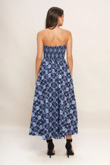 BLUE RENAISSANCE WOVEN MIDI DRESS - Flying Tomato - Flyclothing LLC