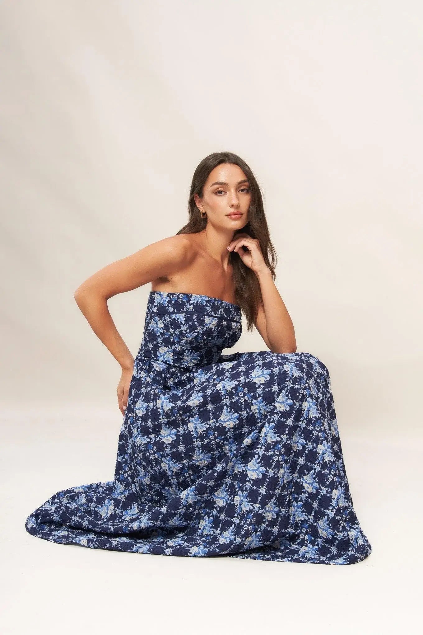 BLUE RENAISSANCE WOVEN MIDI DRESS - Flying Tomato - Flyclothing LLC