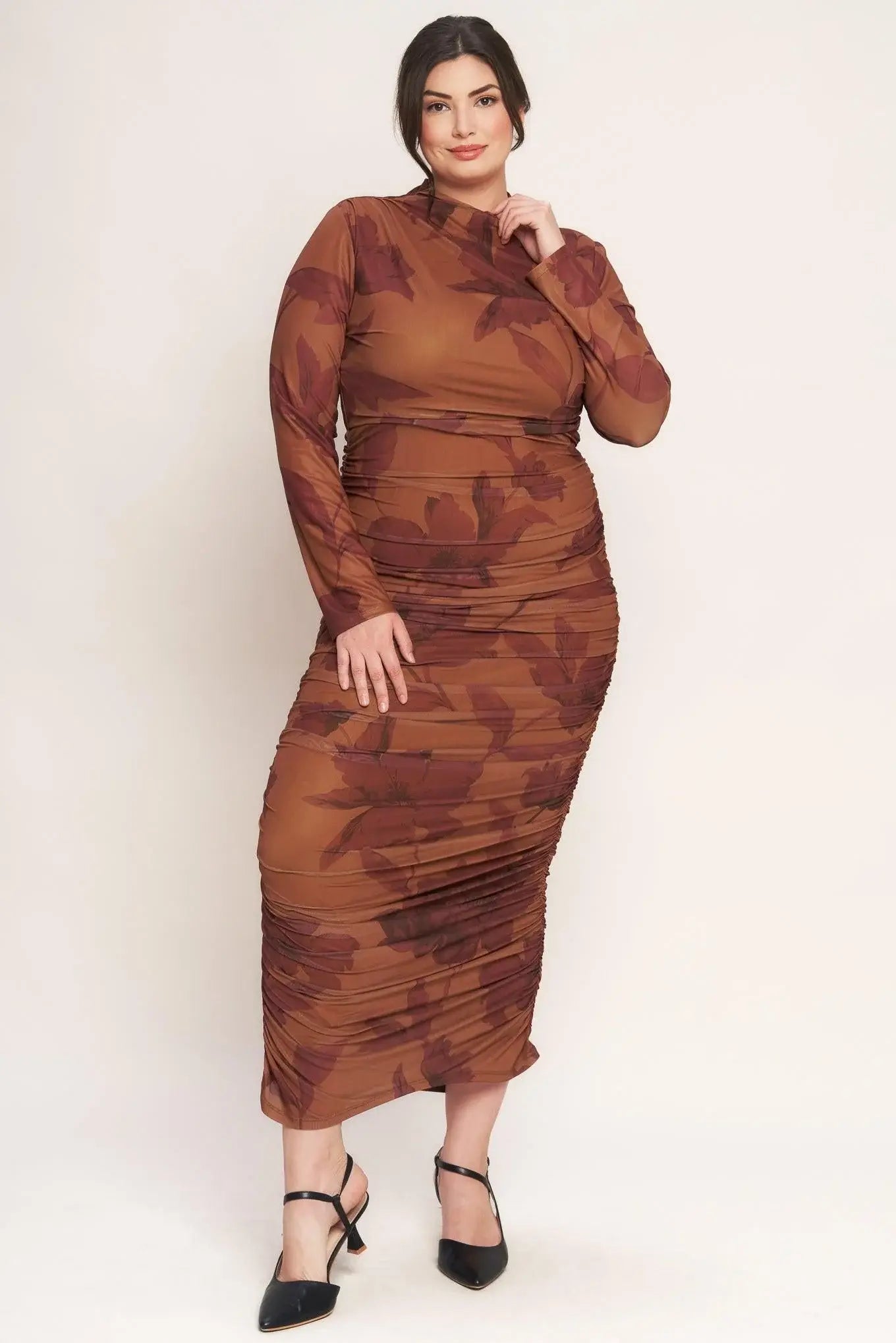 AMBER FLORA POWER MESH MIDI DRESS - Flying Tomato - Flyclothing LLC
