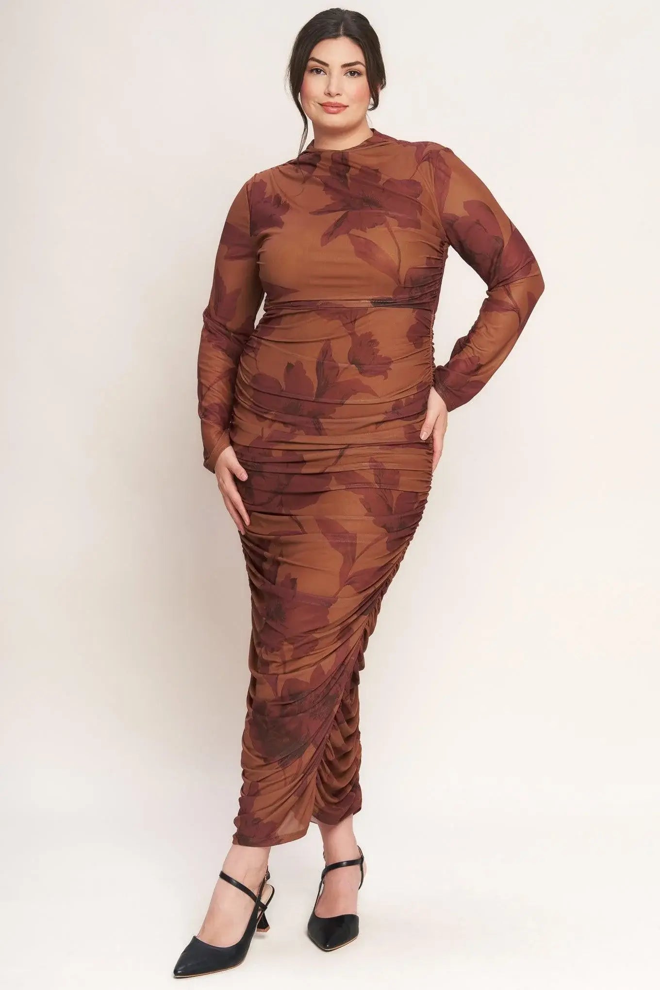 AMBER FLORA POWER MESH MIDI DRESS - Flying Tomato - Flyclothing LLC