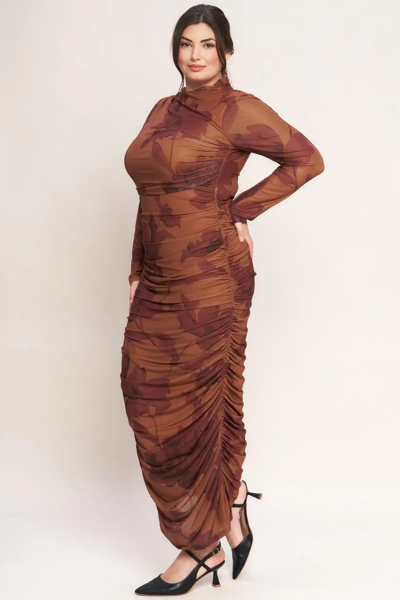 AMBER FLORA POWER MESH MIDI DRESS - Flying Tomato - Flyclothing LLC