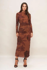 AMBER FLORA POWER MESH MIDI DRESS - Flying Tomato - Flyclothing LLC