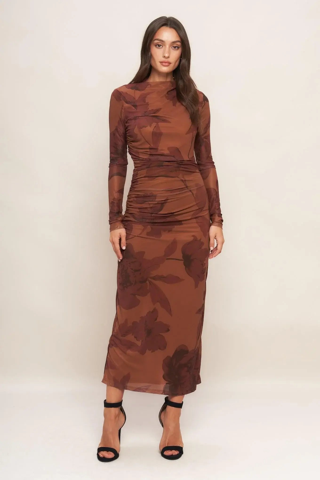 AMBER FLORA POWER MESH MIDI DRESS - Flying Tomato - Flyclothing LLC
