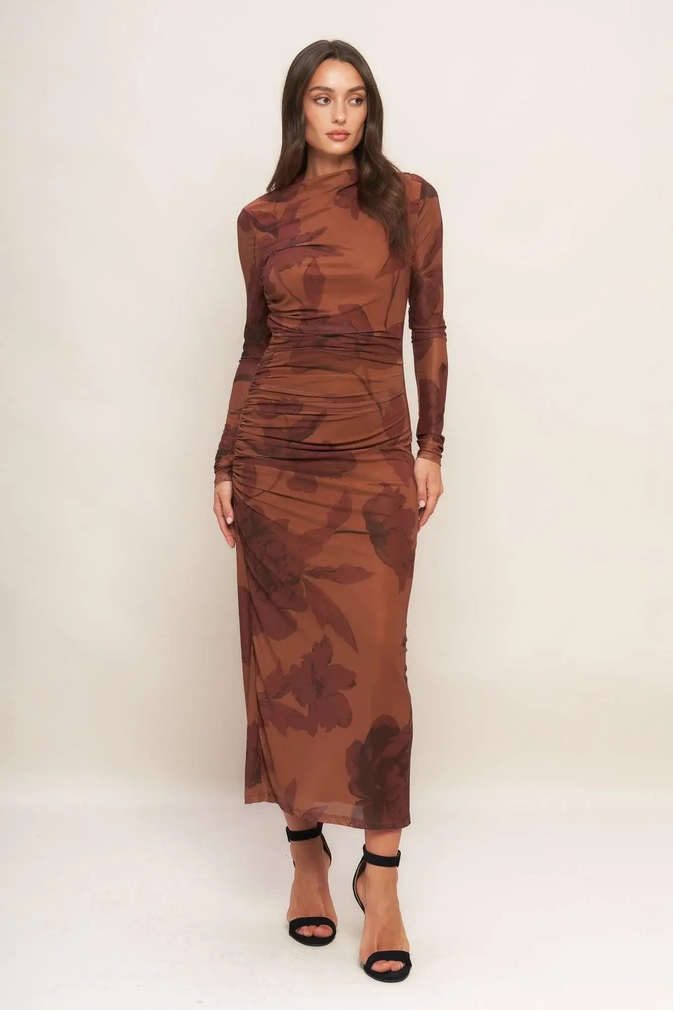 AMBER FLORA POWER MESH MIDI DRESS - Flying Tomato - Flyclothing LLC