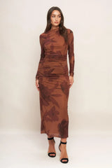 AMBER FLORA POWER MESH MIDI DRESS - Flying Tomato - Flyclothing LLC