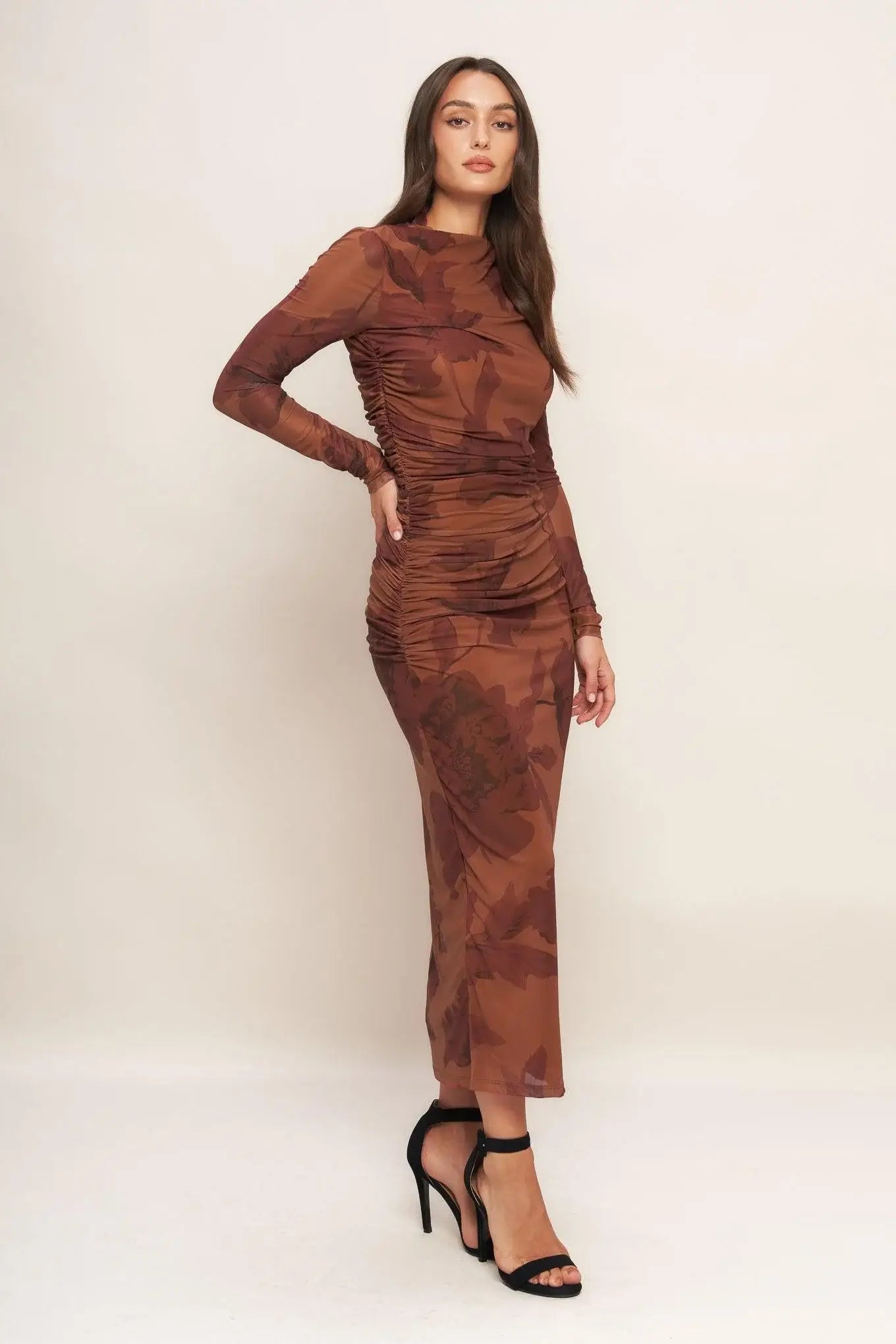 AMBER FLORA POWER MESH MIDI DRESS - Flying Tomato - Flyclothing LLC
