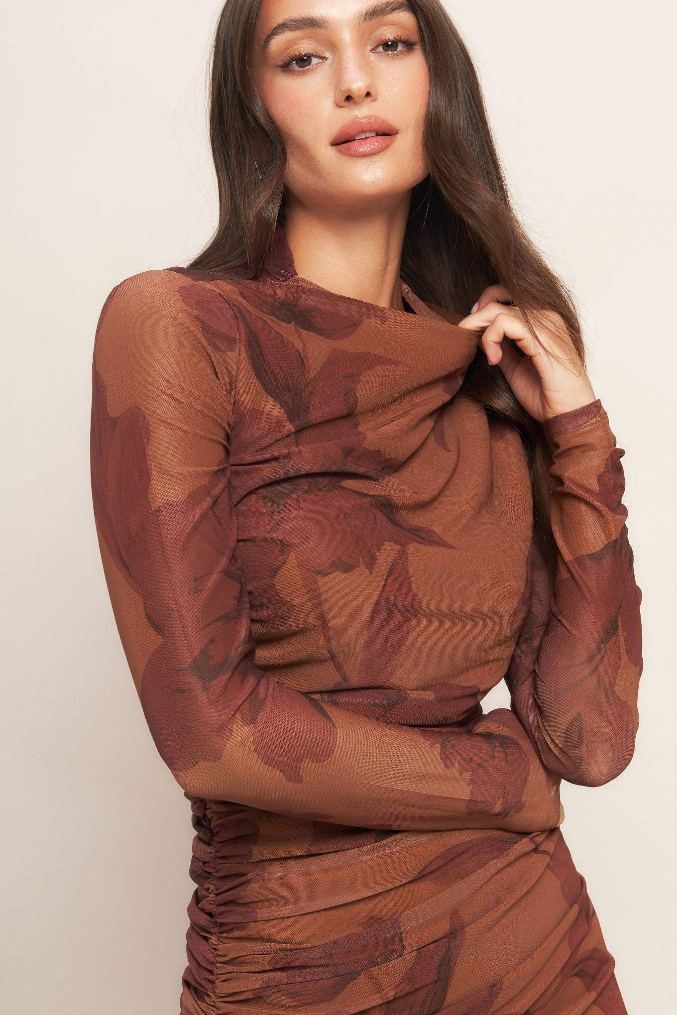 AMBER FLORA POWER MESH MIDI DRESS - Flying Tomato - Flyclothing LLC