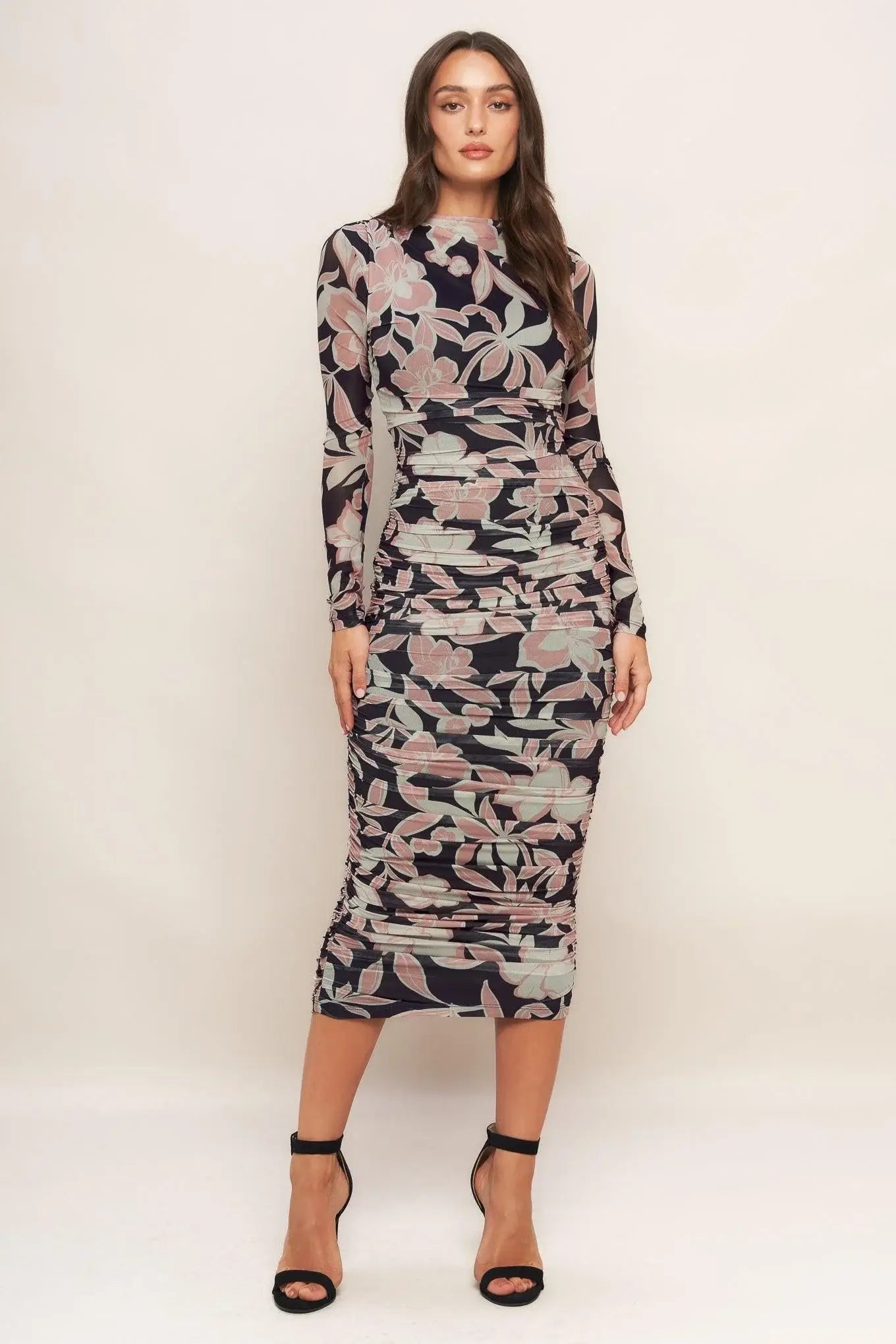 MUTED ROMANCE POWER MESH MIDI DRESS - Flying Tomato - Flyclothing LLC