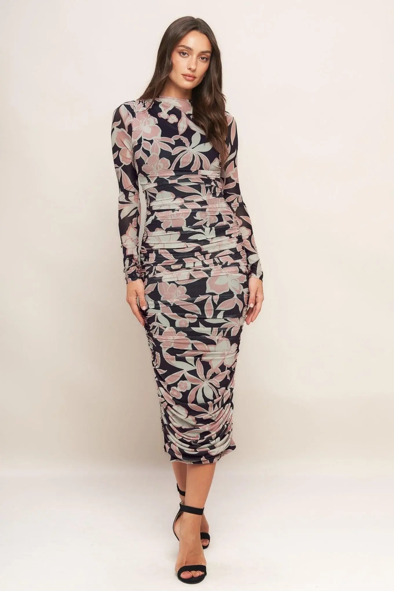 MUTED ROMANCE POWER MESH MIDI DRESS - Flying Tomato - Flyclothing LLC