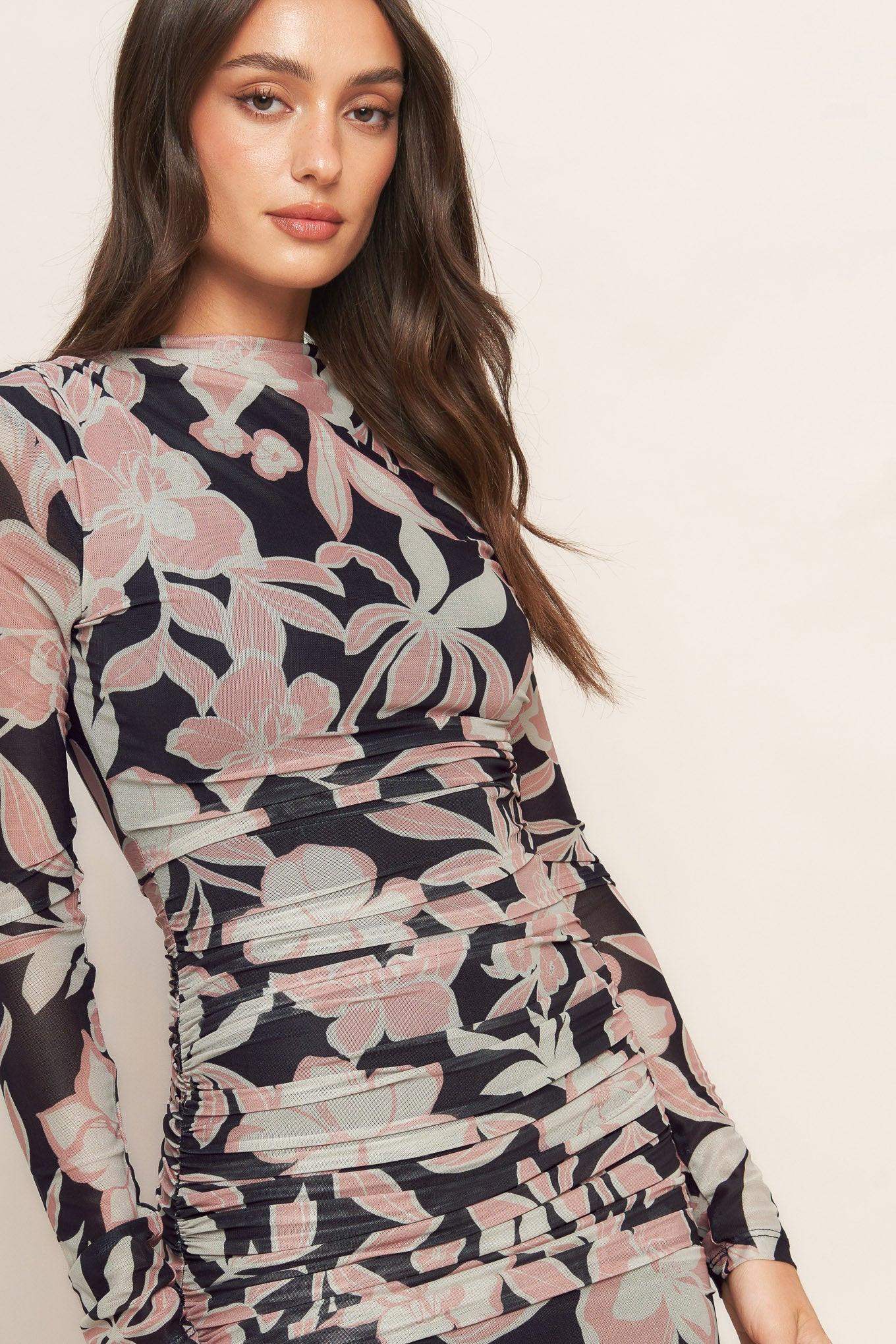 MUTED ROMANCE POWER MESH MIDI DRESS - Flying Tomato - Flyclothing LLC