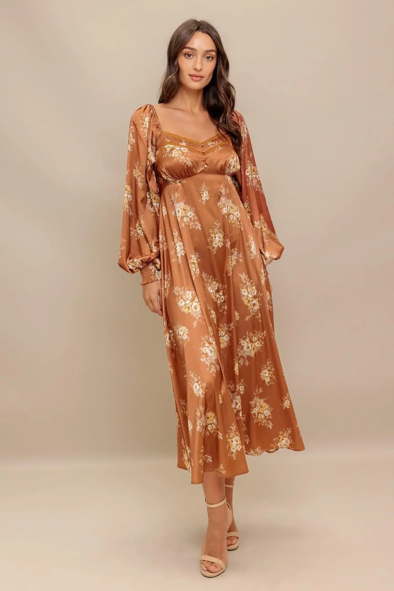 CARAMEL SUNSET WOVEN MIDI DRESS - Flying Tomato - Flyclothing LLC