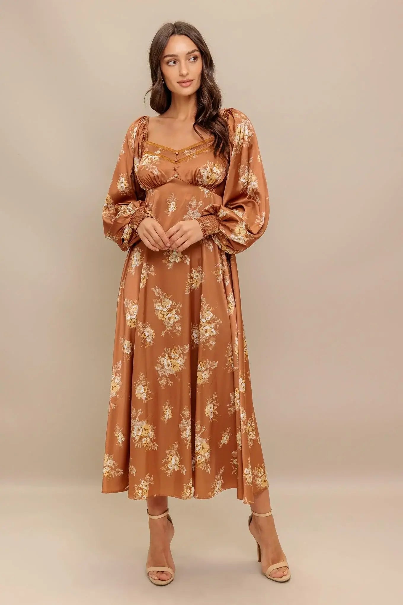 CARAMEL SUNSET WOVEN MIDI DRESS - Flying Tomato - Flyclothing LLC