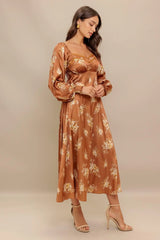 CARAMEL SUNSET WOVEN MIDI DRESS - Flying Tomato - Flyclothing LLC