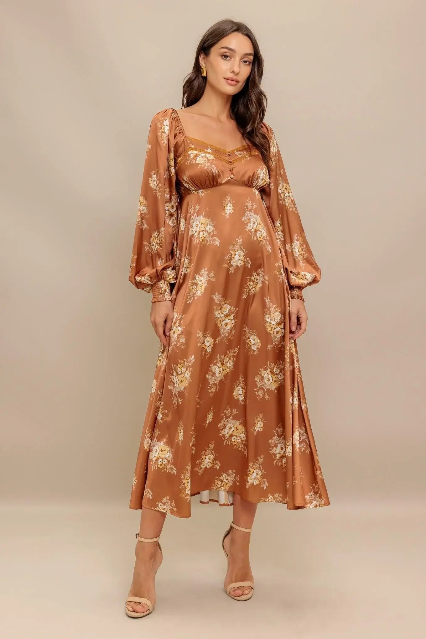 CARAMEL SUNSET WOVEN MIDI DRESS - Flying Tomato - Flyclothing LLC