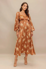 CARAMEL SUNSET WOVEN MIDI DRESS - Flying Tomato - Flyclothing LLC