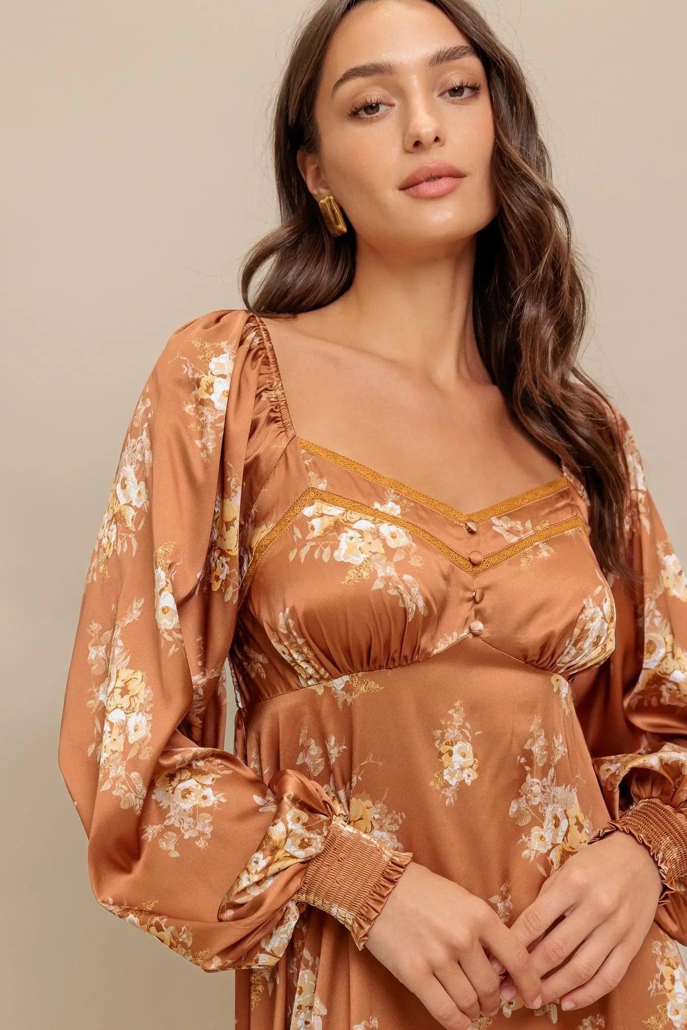 CARAMEL SUNSET WOVEN MIDI DRESS - Flying Tomato - Flyclothing LLC