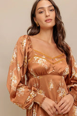 CARAMEL SUNSET WOVEN MIDI DRESS - Flying Tomato - Flyclothing LLC