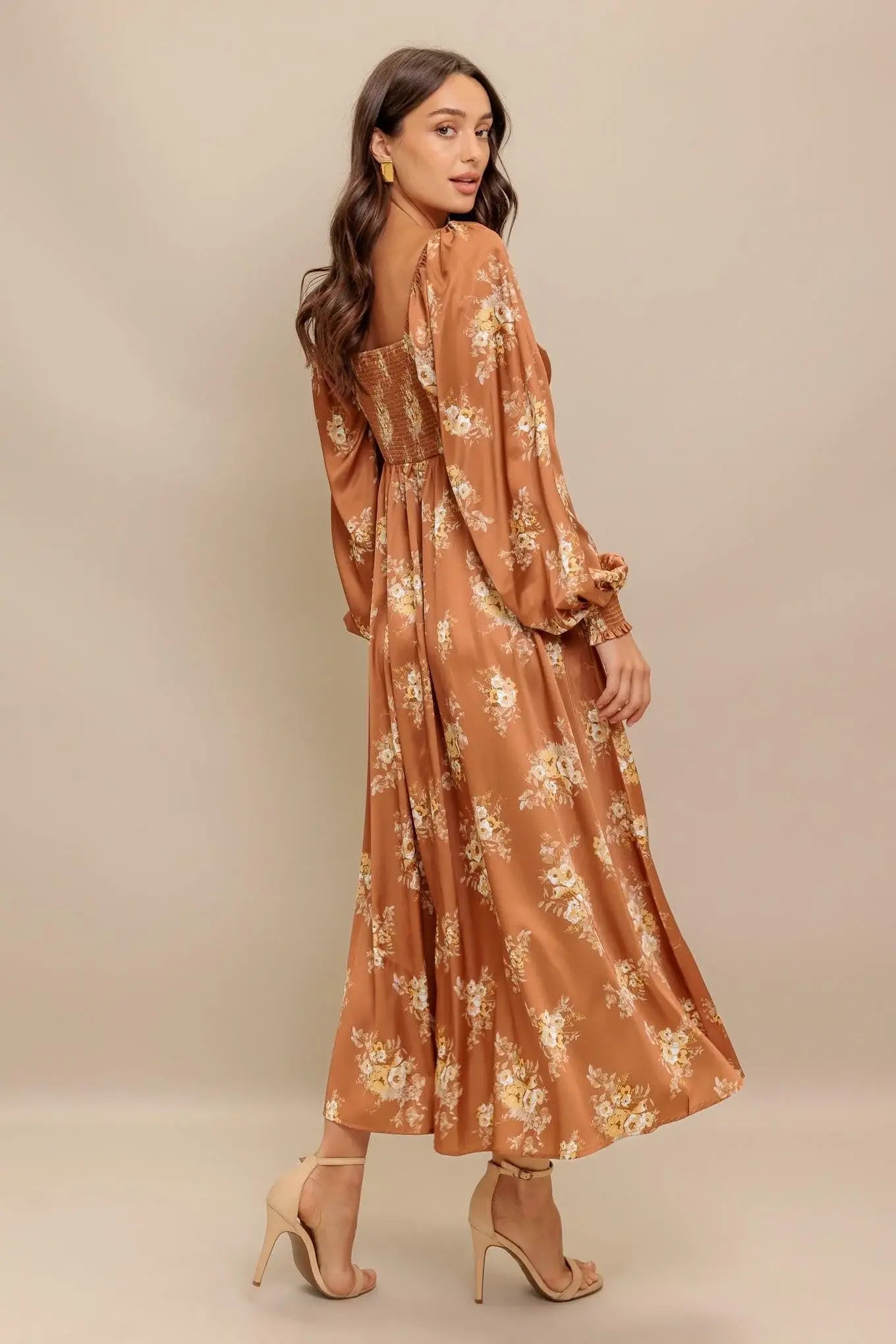 CARAMEL SUNSET WOVEN MIDI DRESS - Flying Tomato - Flyclothing LLC
