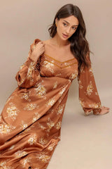 CARAMEL SUNSET WOVEN MIDI DRESS - Flying Tomato - Flyclothing LLC
