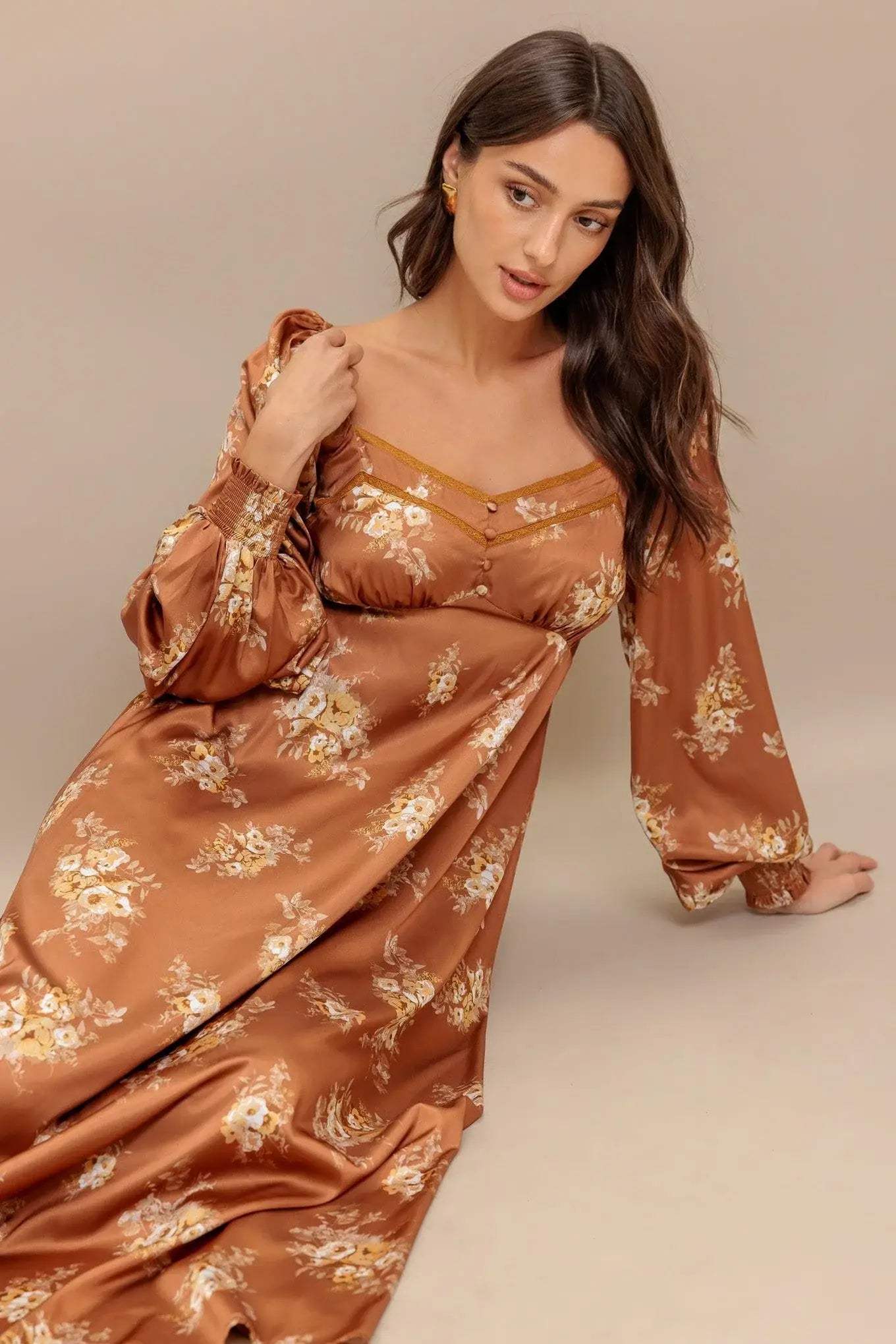 CARAMEL SUNSET WOVEN MIDI DRESS - Flying Tomato - Flyclothing LLC
