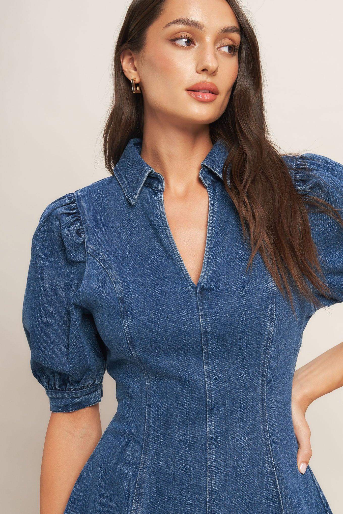 WESTWOOD CHARM DENIM MINI DRESS - Flying Tomato - Flyclothing LLC