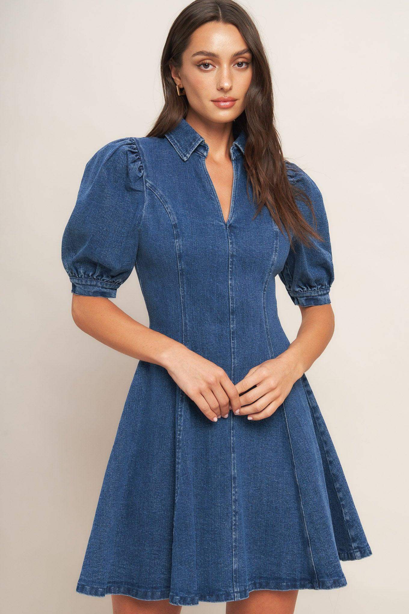 WESTWOOD CHARM DENIM MINI DRESS - Flying Tomato - Flyclothing LLC