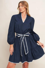 URBAN NOIR NAVY WOVEN MINI DRESS - Flying Tomato - Flyclothing LLC