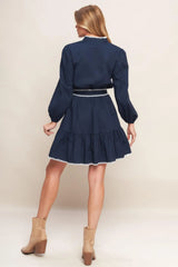 URBAN NOIR NAVY WOVEN MINI DRESS - Flying Tomato - Flyclothing LLC