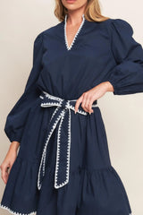 URBAN NOIR NAVY WOVEN MINI DRESS - Flying Tomato - Flyclothing LLC