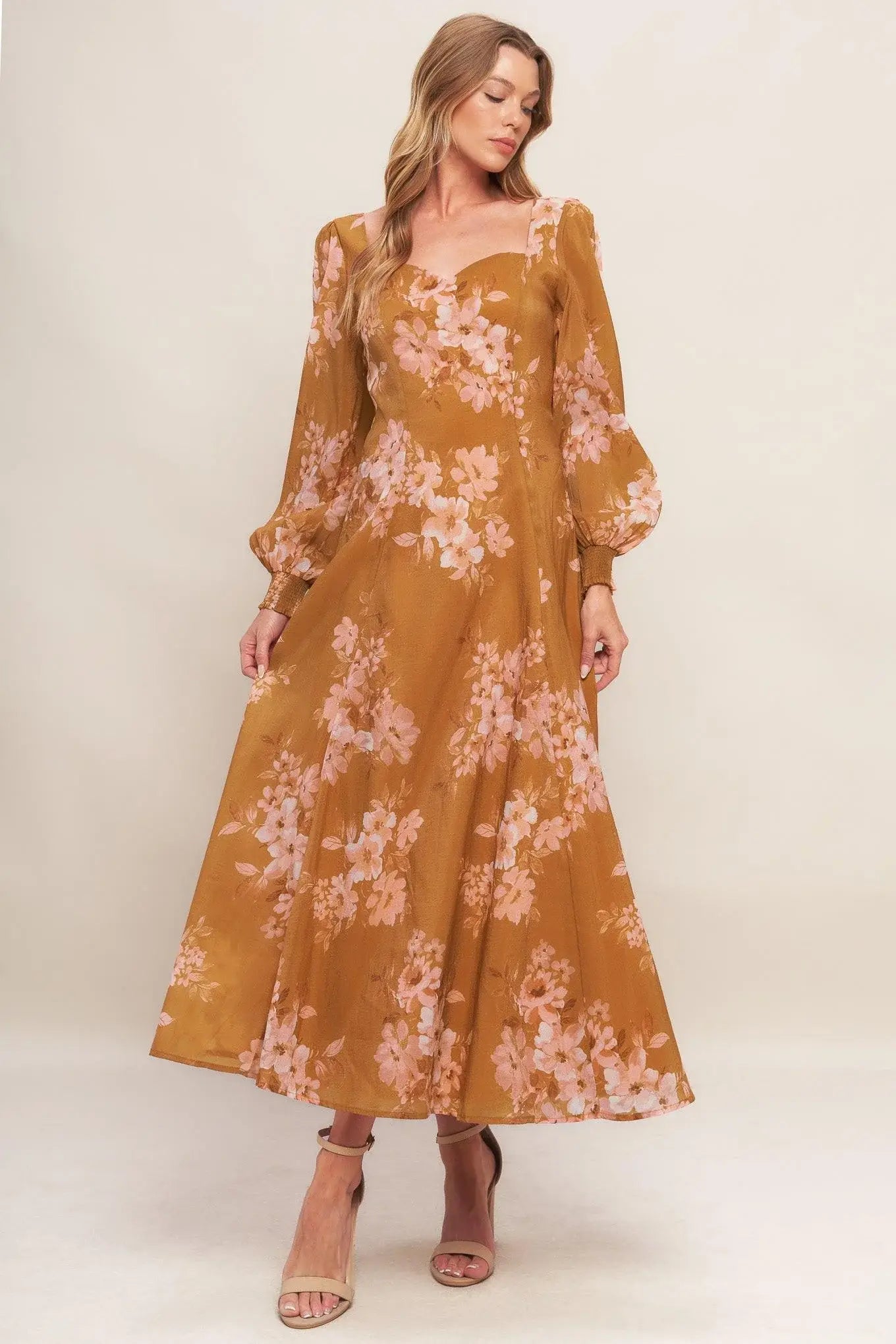 GOLDEN BLOSSOM WOVEN ANKLE DRESS - Flying Tomato - Flyclothing LLC
