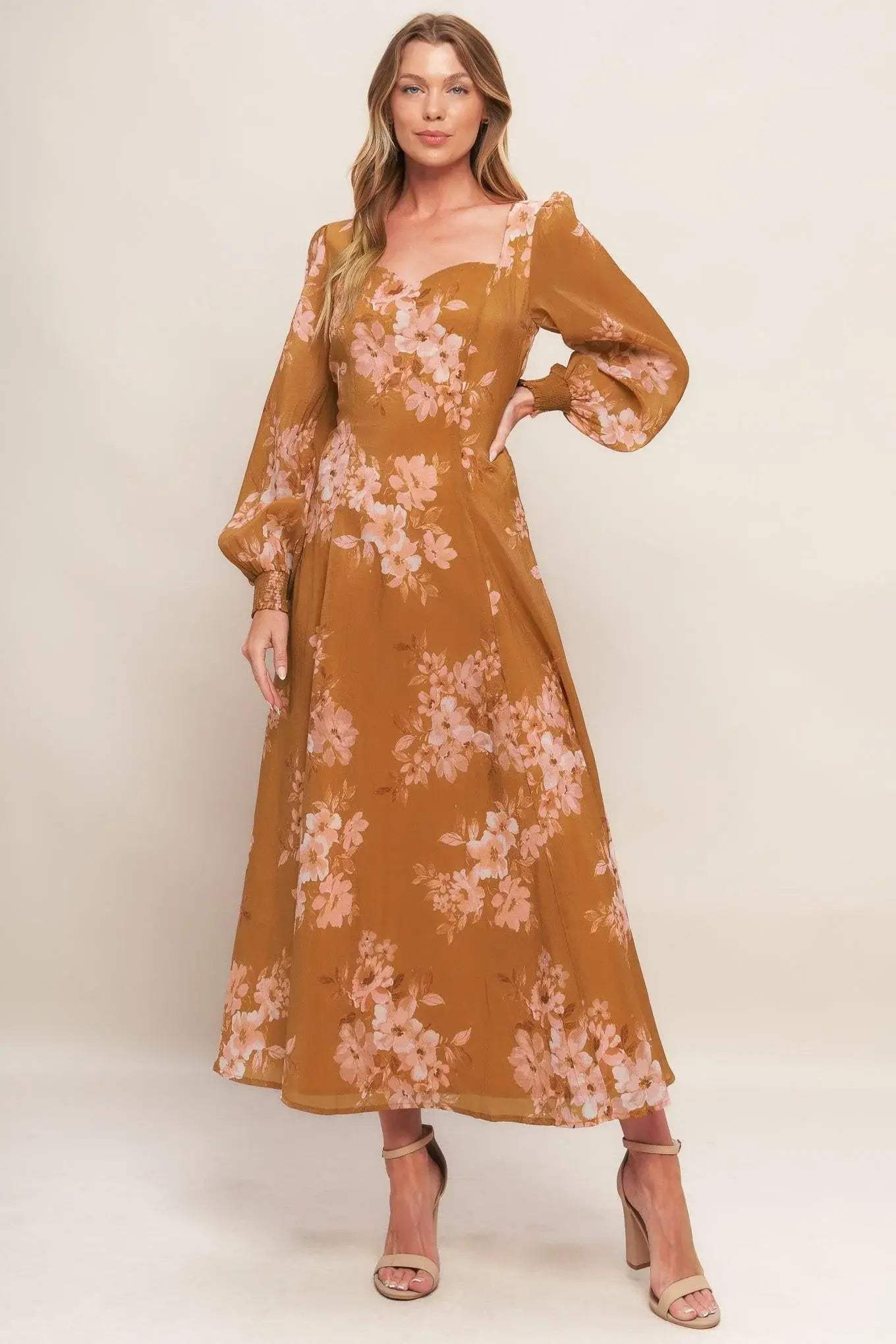 GOLDEN BLOSSOM WOVEN ANKLE DRESS - Flying Tomato - Flyclothing LLC