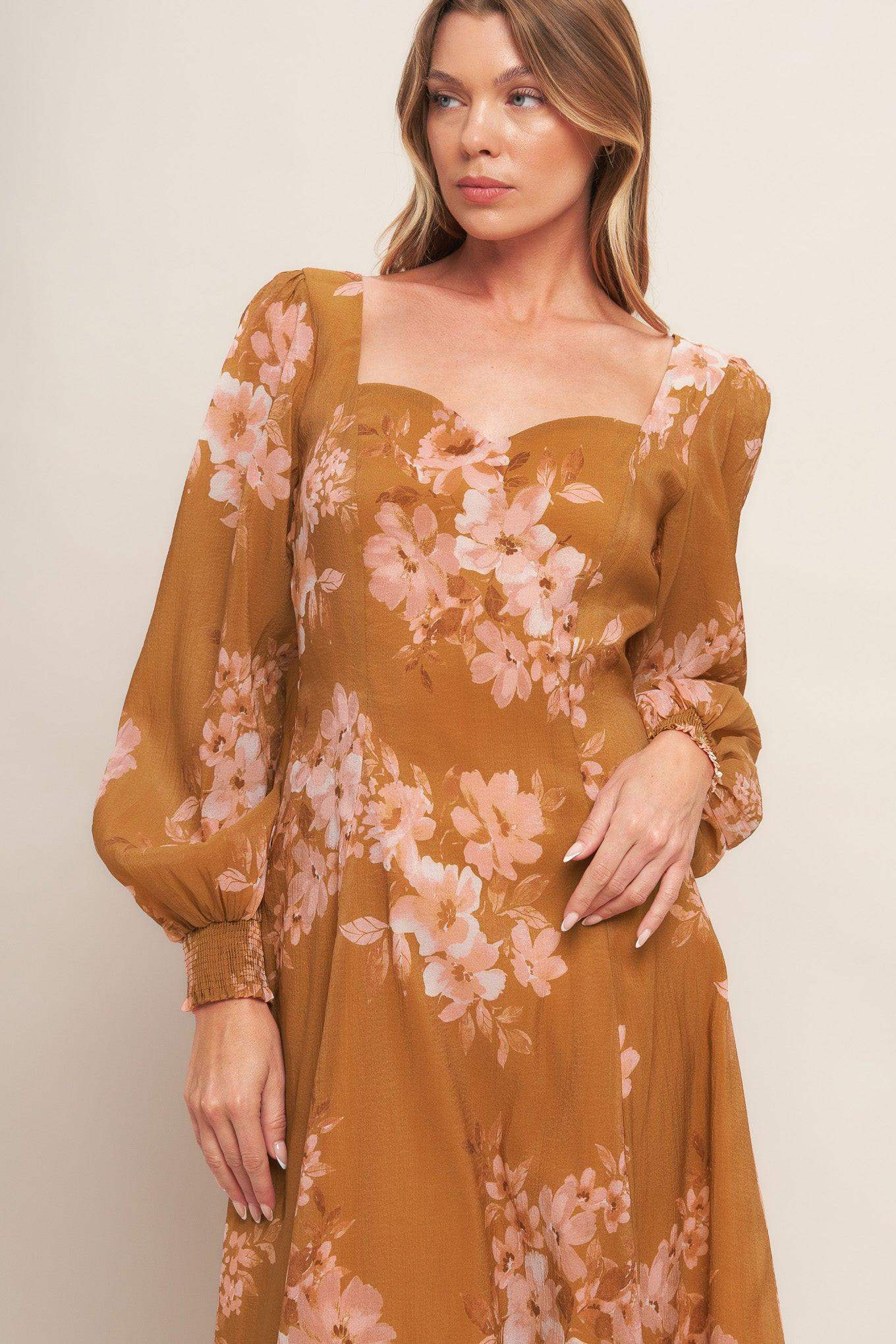 GOLDEN BLOSSOM WOVEN ANKLE DRESS - Flying Tomato - Flyclothing LLC